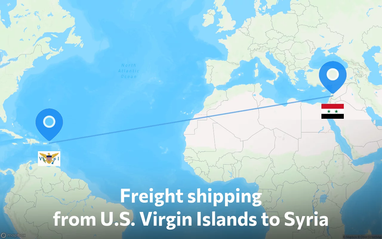 Shipping route from U.S. Virgin Islands to Syria