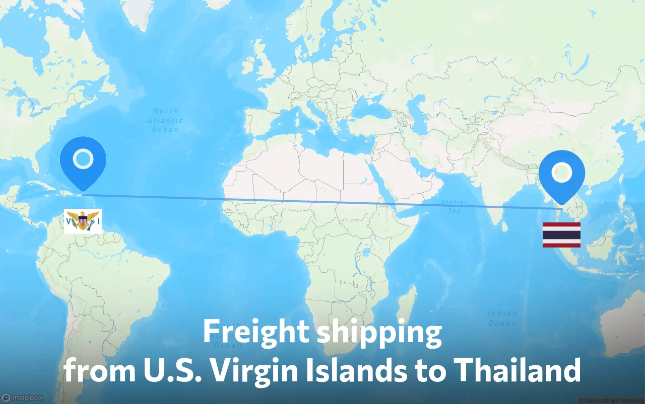 Shipping route from U.S. Virgin Islands to Thailand