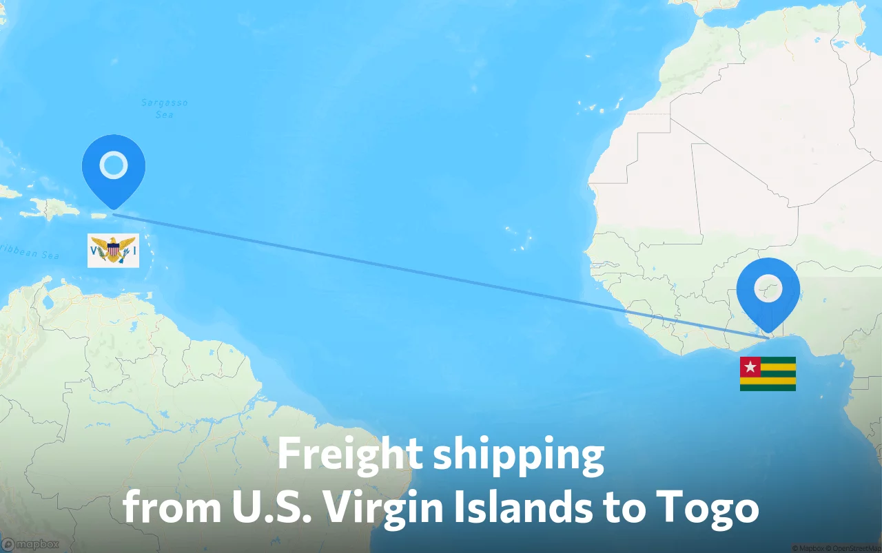 Shipping route from U.S. Virgin Islands to Togo
