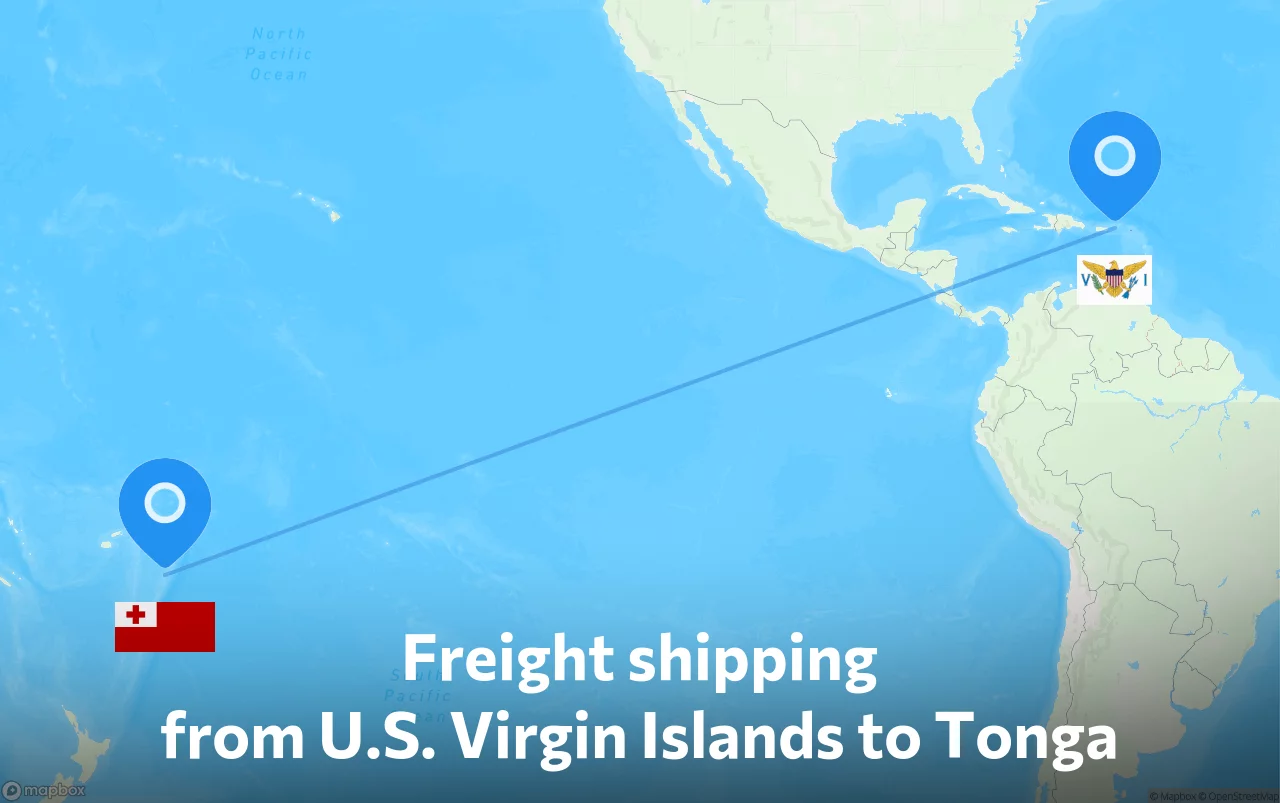 Shipping route from U.S. Virgin Islands to Tonga