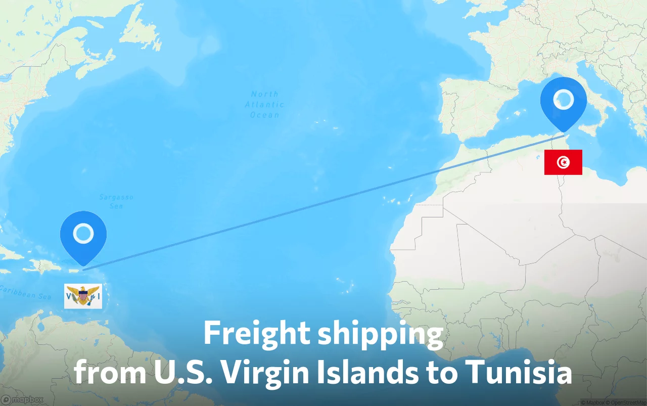 Shipping route from U.S. Virgin Islands to Tunisia