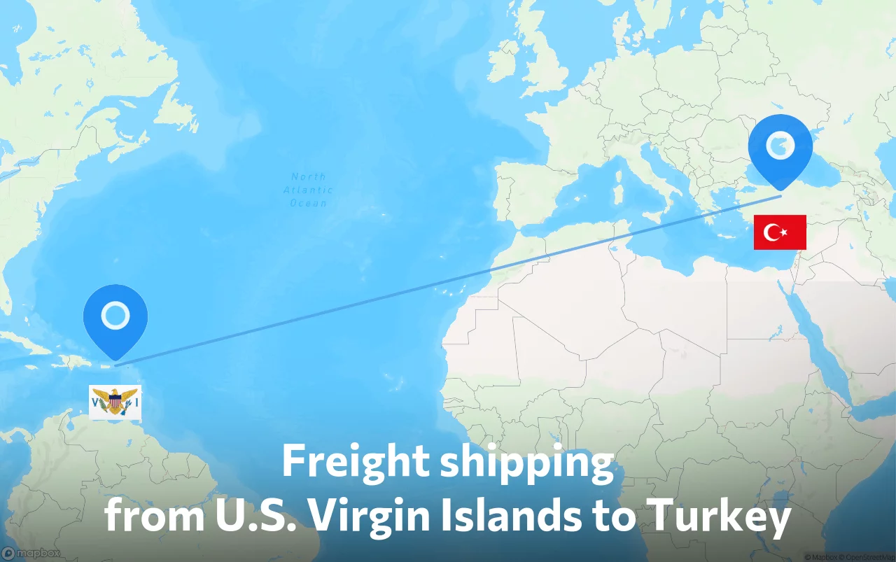 Shipping route from U.S. Virgin Islands to Turkey
