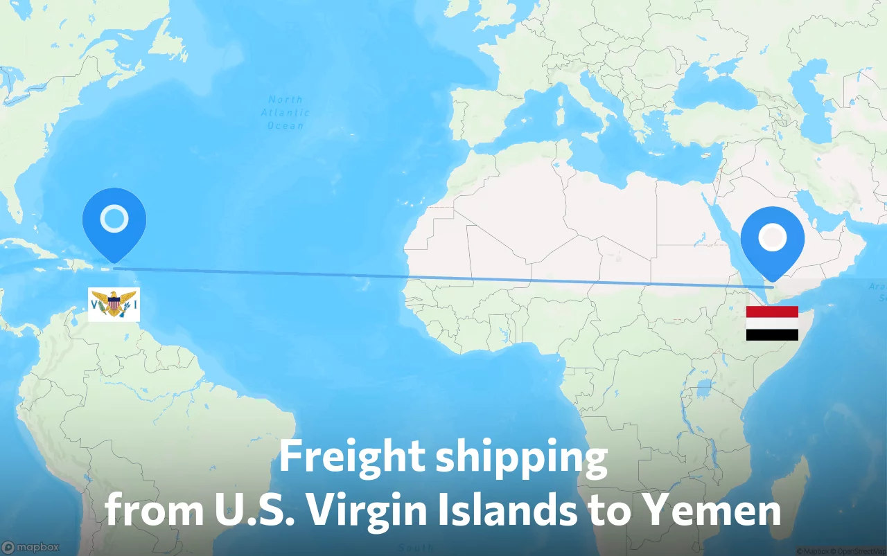 Shipping route from U.S. Virgin Islands to Yemen