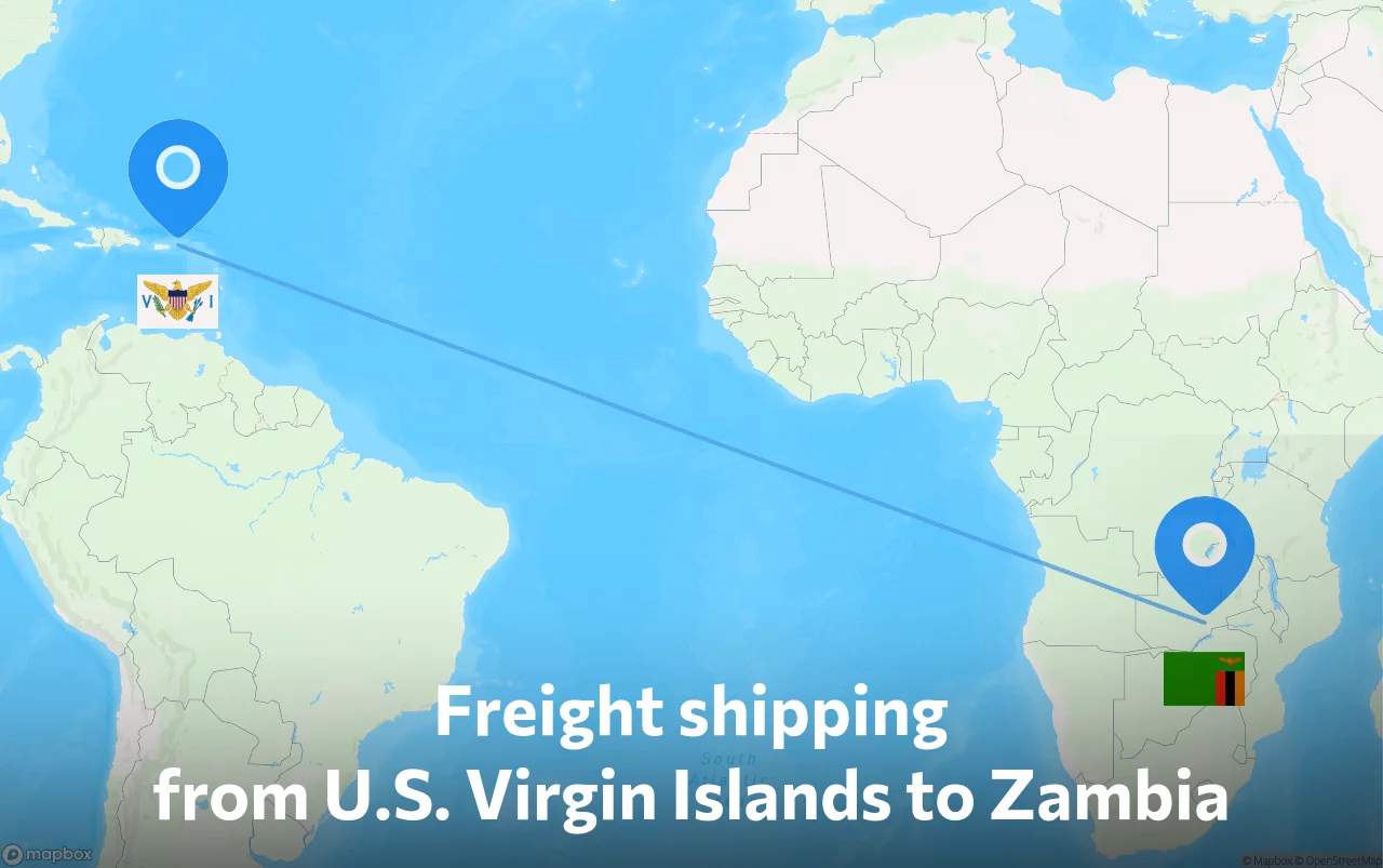 Shipping route from U.S. Virgin Islands to Zambia
