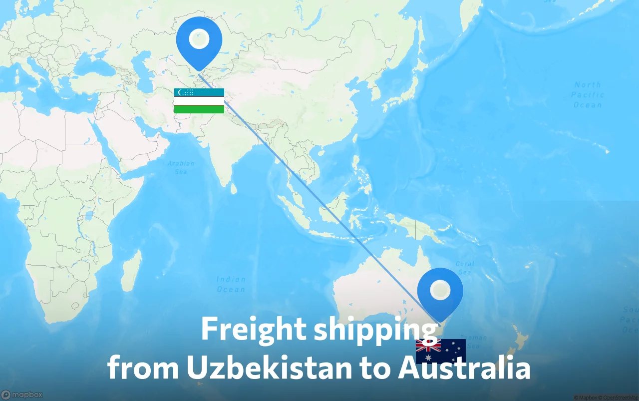 Shipping route from Uzbekistan to Australia