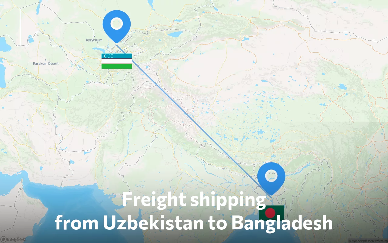 Shipping route from Uzbekistan to Bangladesh