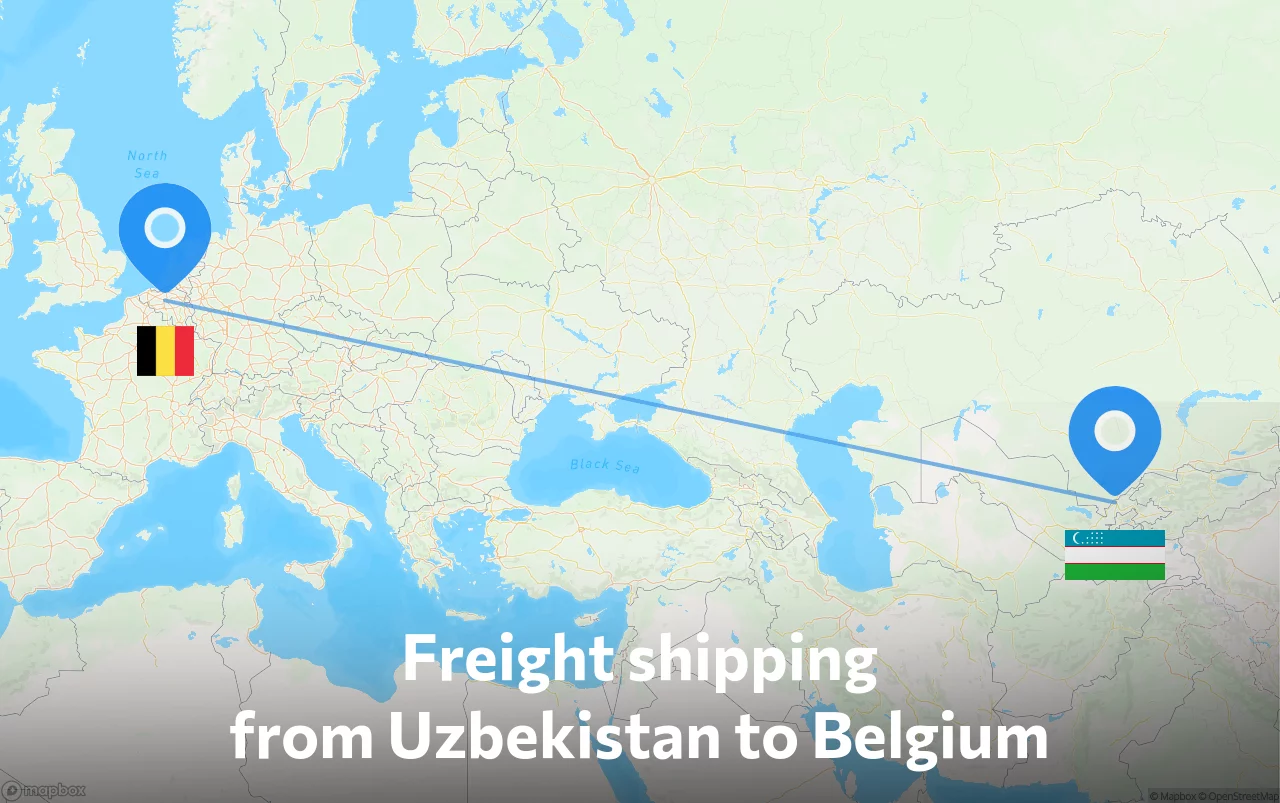 Shipping route from Uzbekistan to Belgium