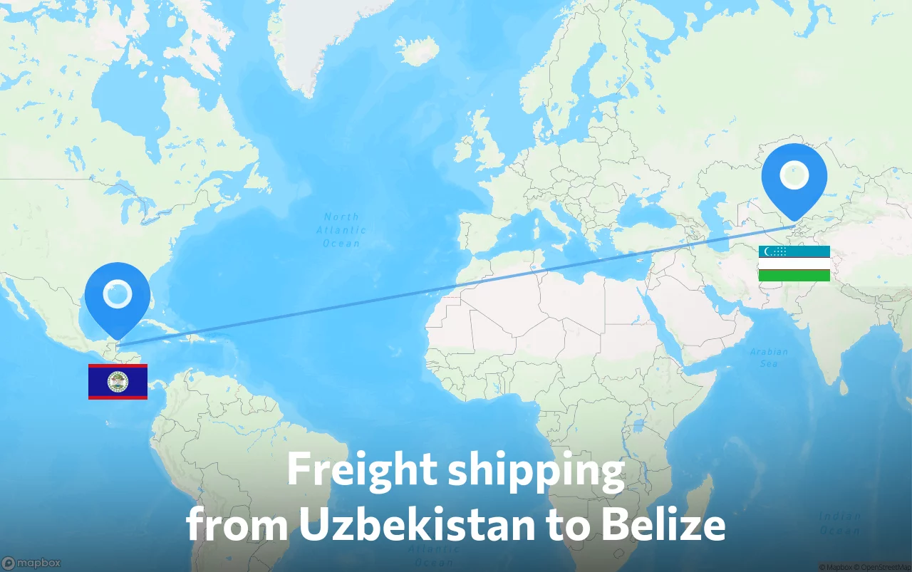 Shipping route from Uzbekistan to Belize