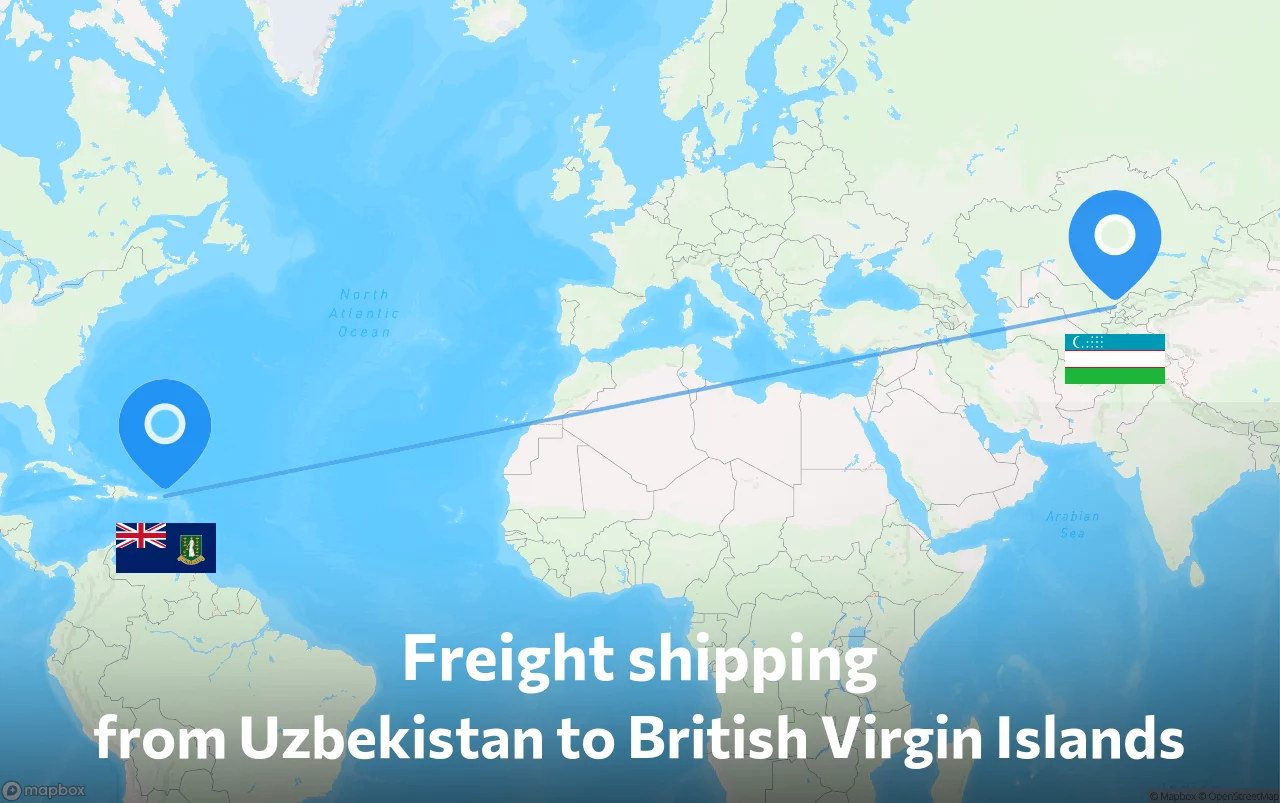 Shipping route from Uzbekistan to British Virgin Islands