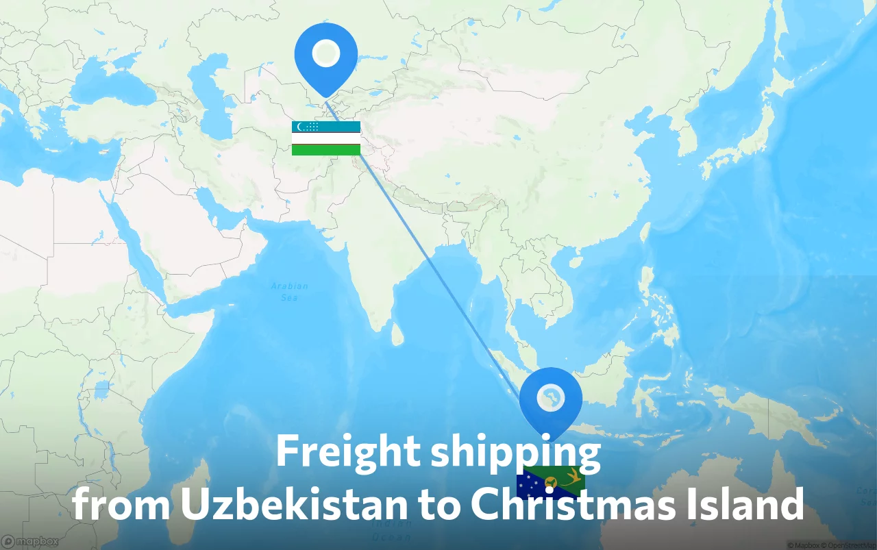 Shipping route from Uzbekistan to Christmas Island