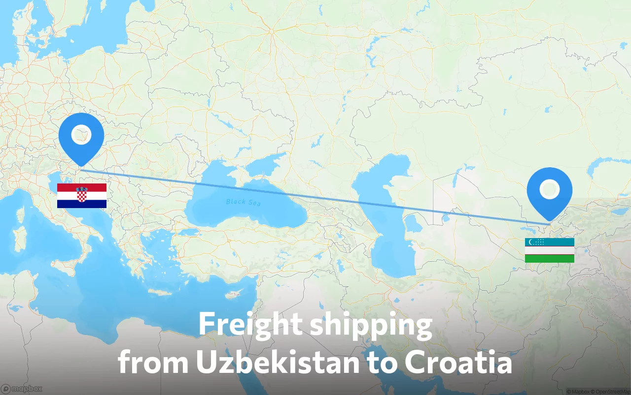 Shipping route from Uzbekistan to Croatia