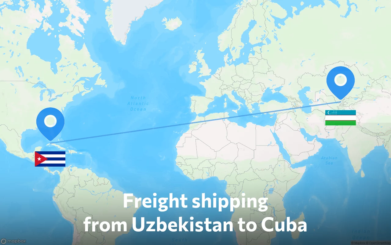 Shipping route from Uzbekistan to Cuba