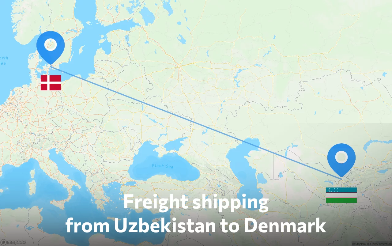 Shipping route from Uzbekistan to Denmark