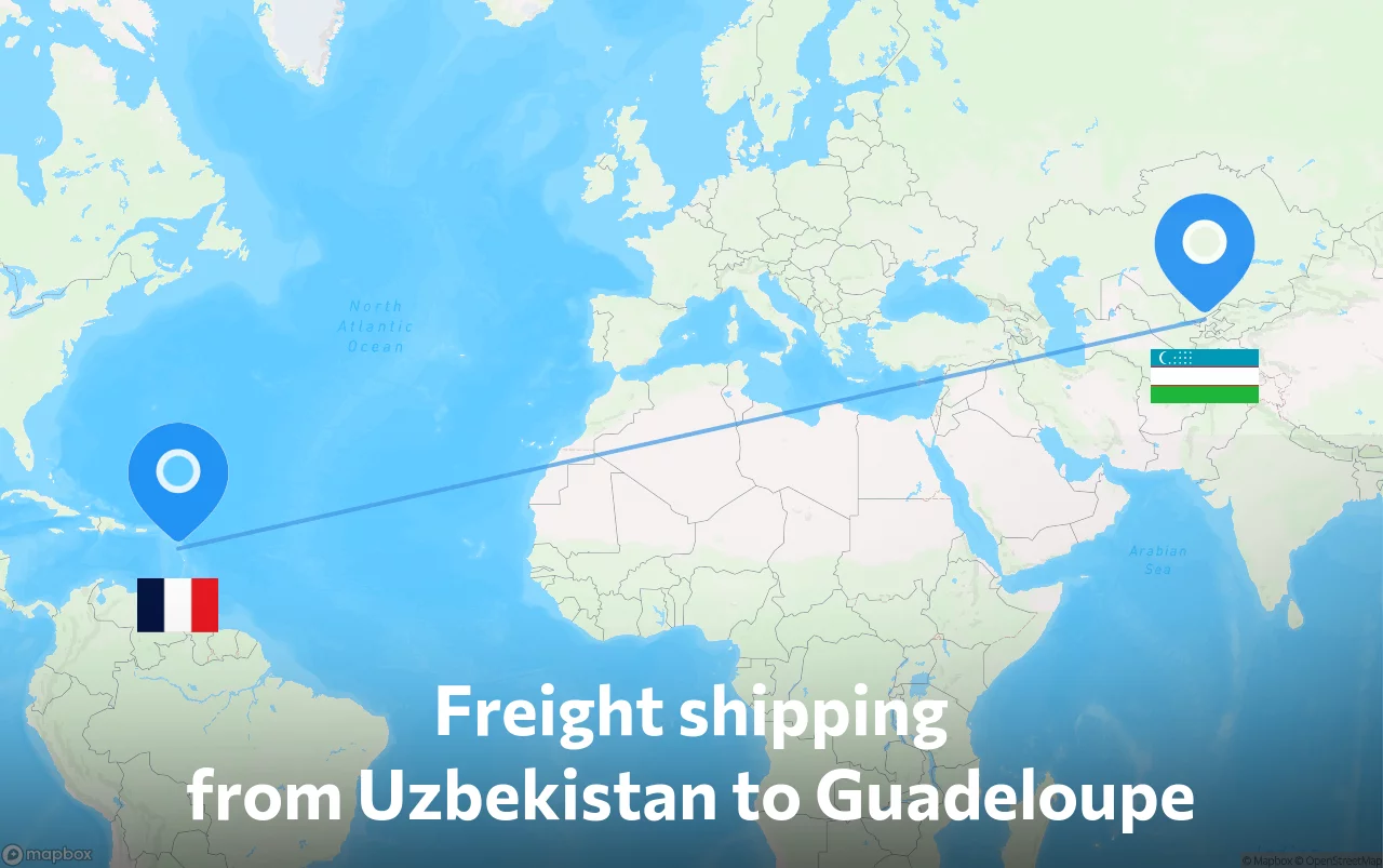 Shipping route from Uzbekistan to Guadeloupe