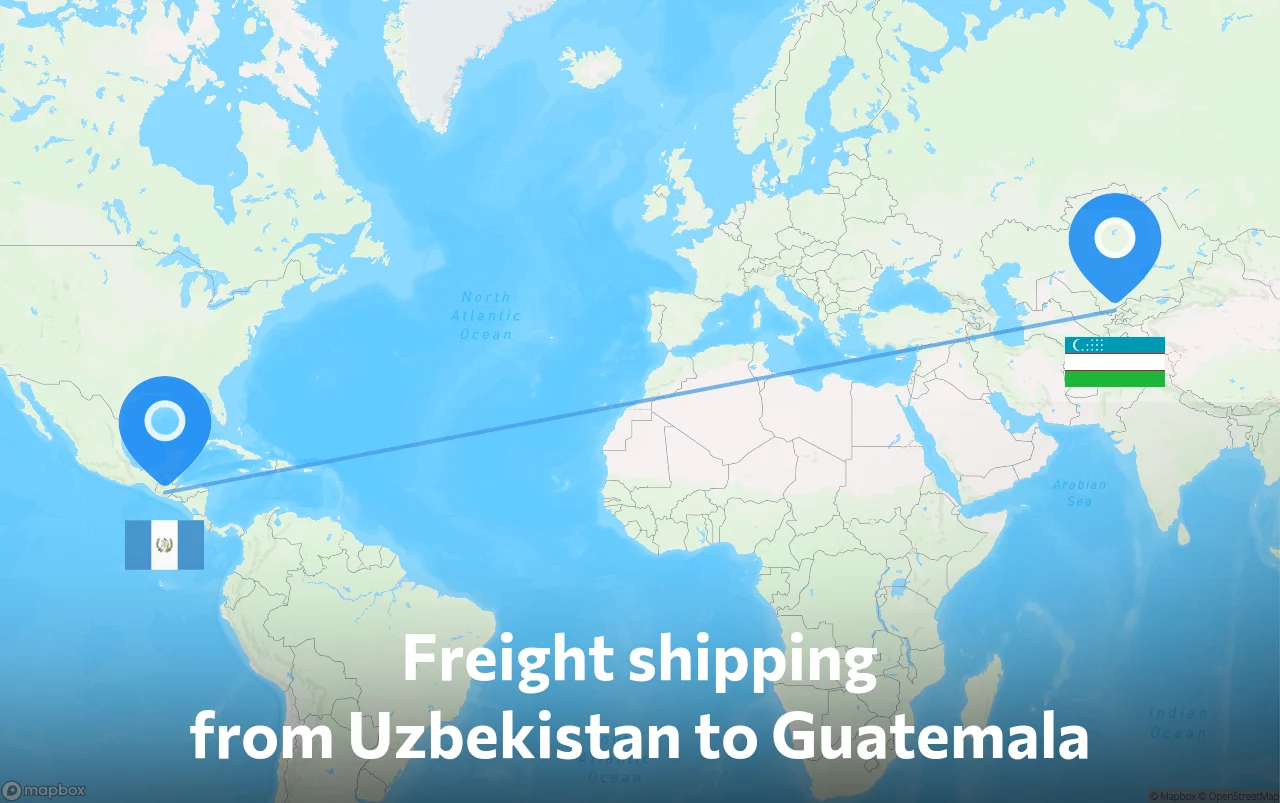 Shipping route from Uzbekistan to Guatemala