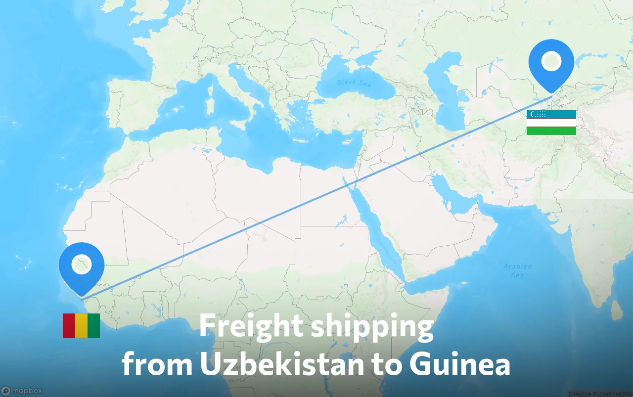 Shipping route from Uzbekistan to Guinea