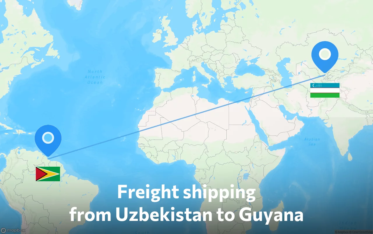 Shipping route from Uzbekistan to Guyana