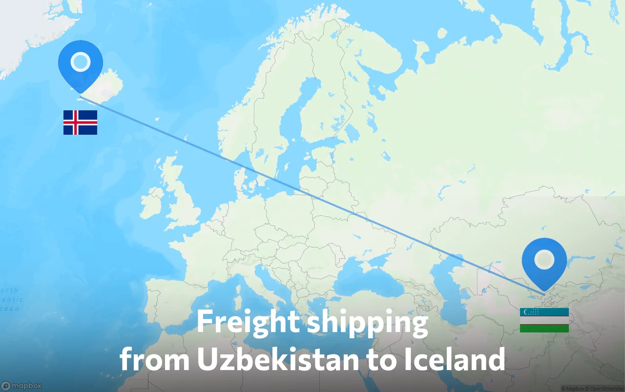 Shipping route from Uzbekistan to Iceland