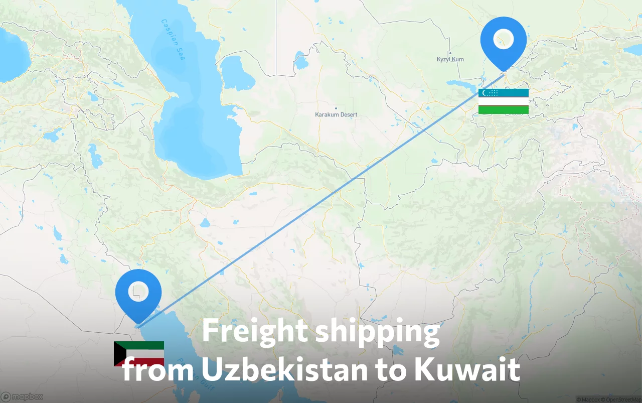 Shipping route from Uzbekistan to Kuwait