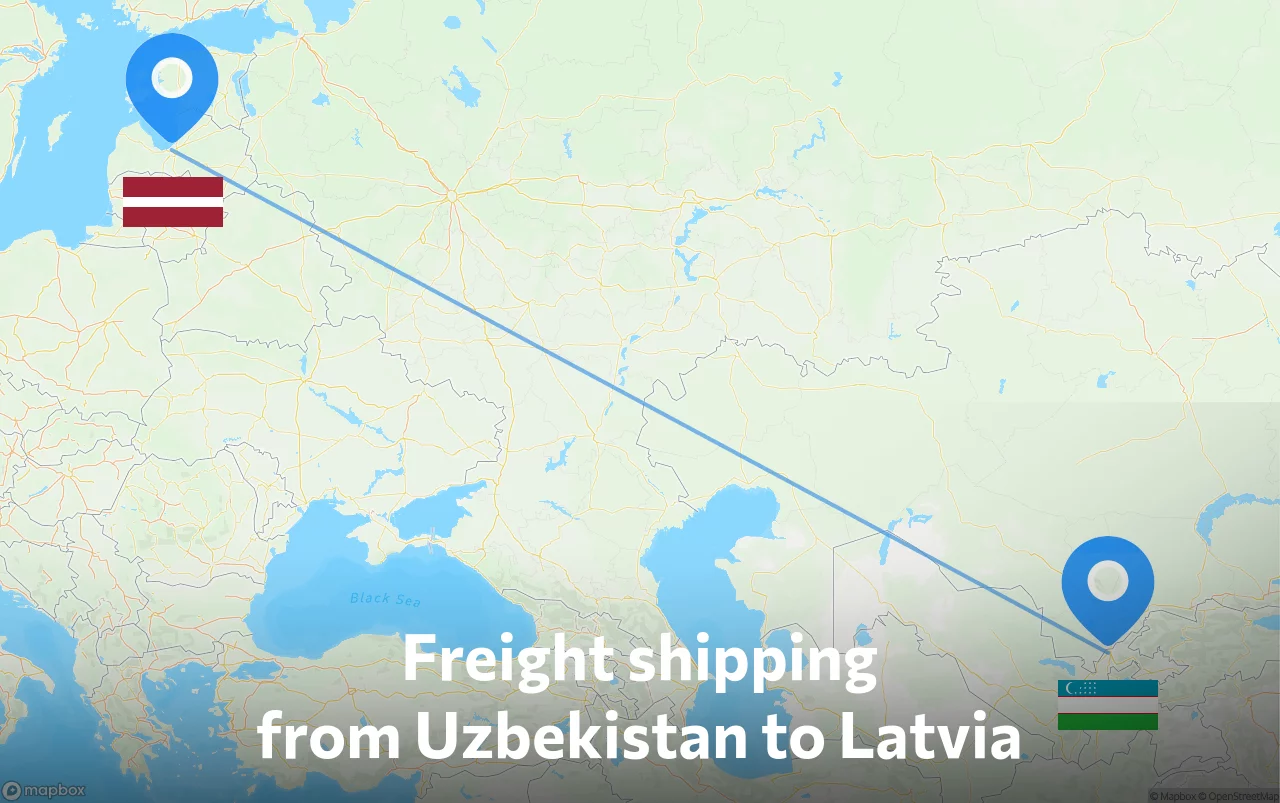 Shipping route from Uzbekistan to Latvia