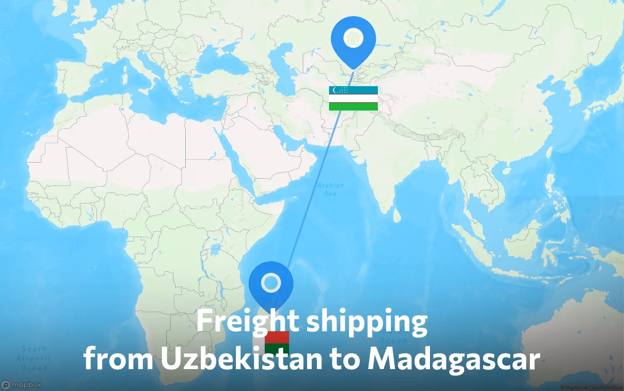 Shipping route from Uzbekistan to Madagascar