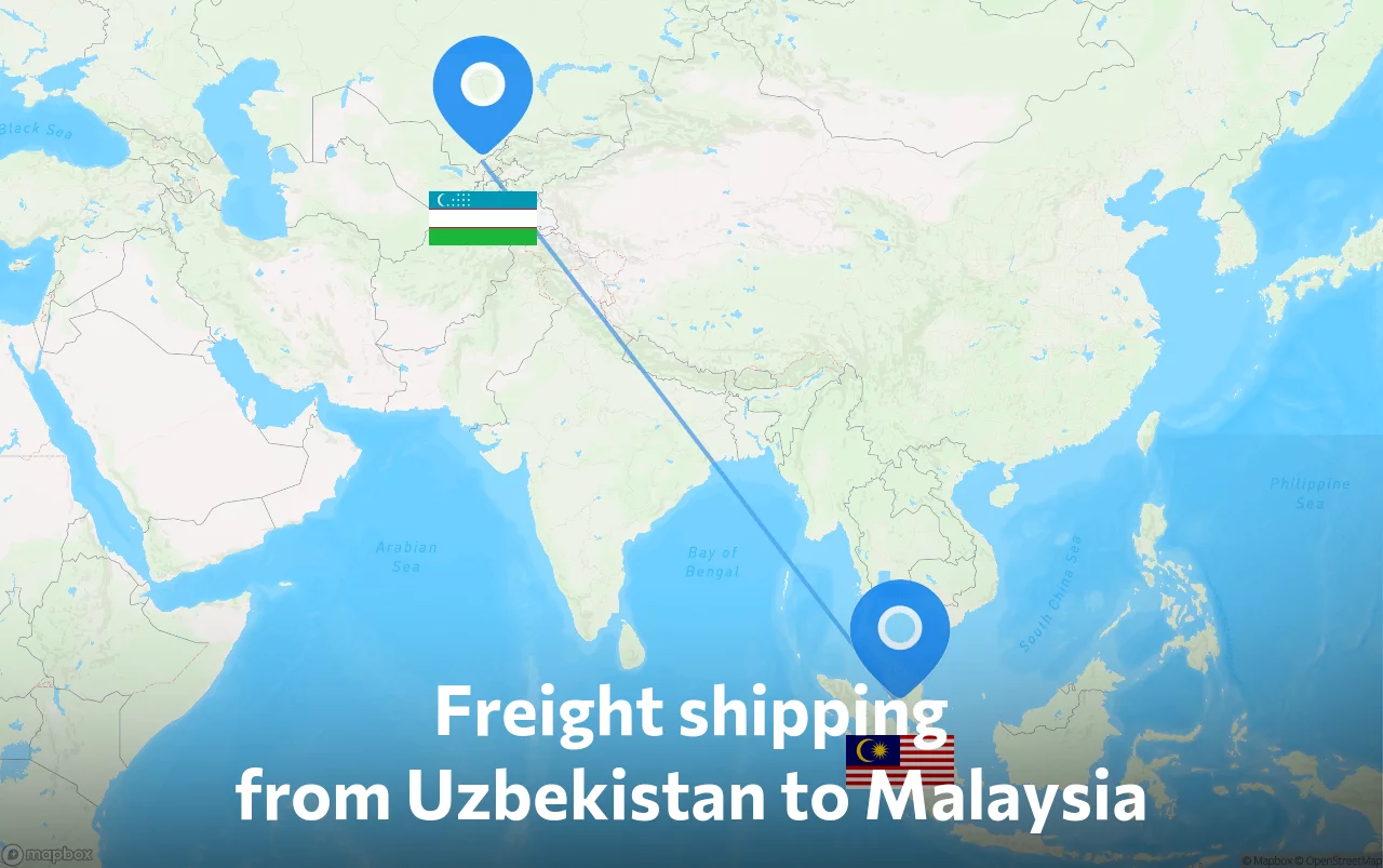Shipping route from Uzbekistan to Malaysia