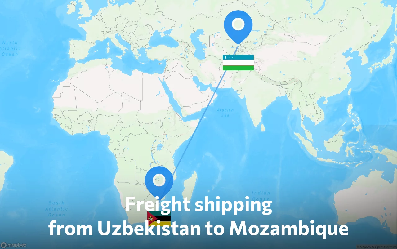 Shipping route from Uzbekistan to Mozambique