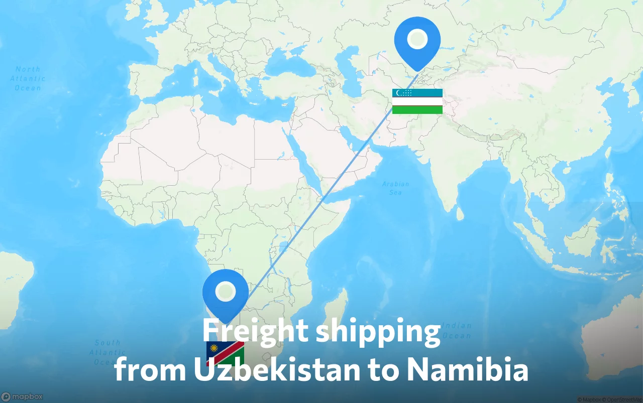 Shipping route from Uzbekistan to Namibia