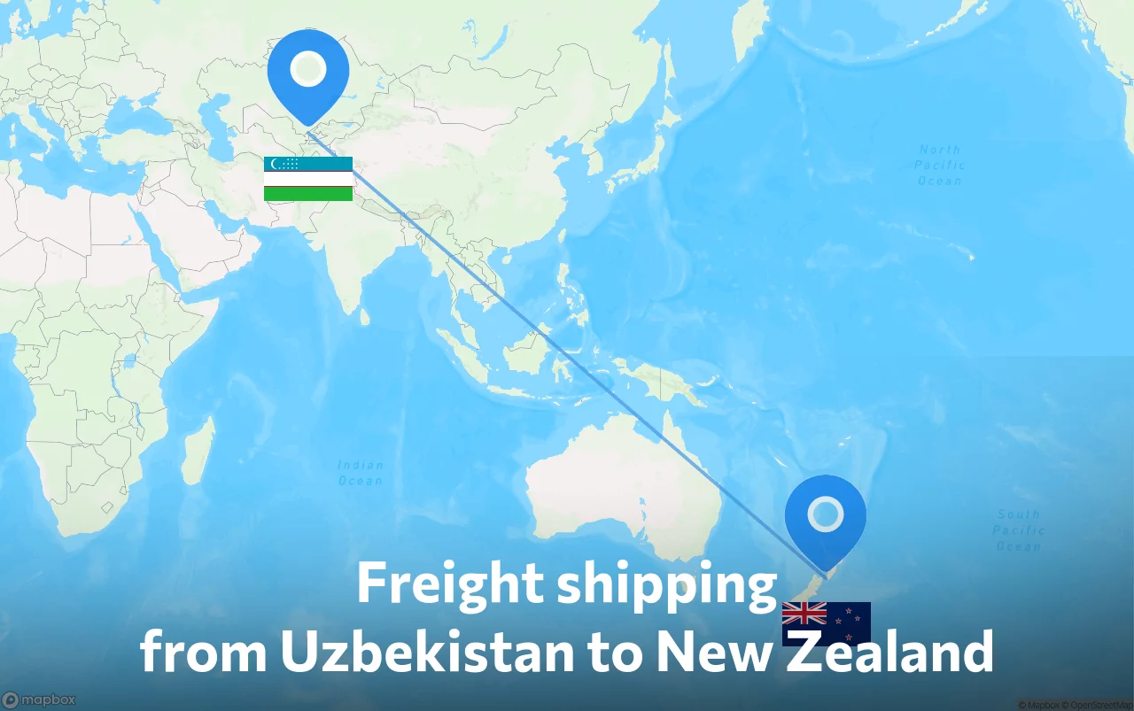 Shipping route from Uzbekistan to New Zealand