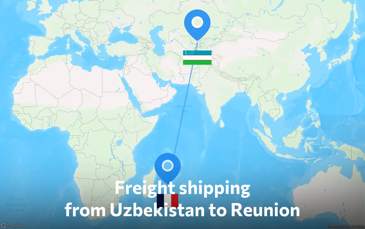 Shipping route from Uzbekistan to Reunion