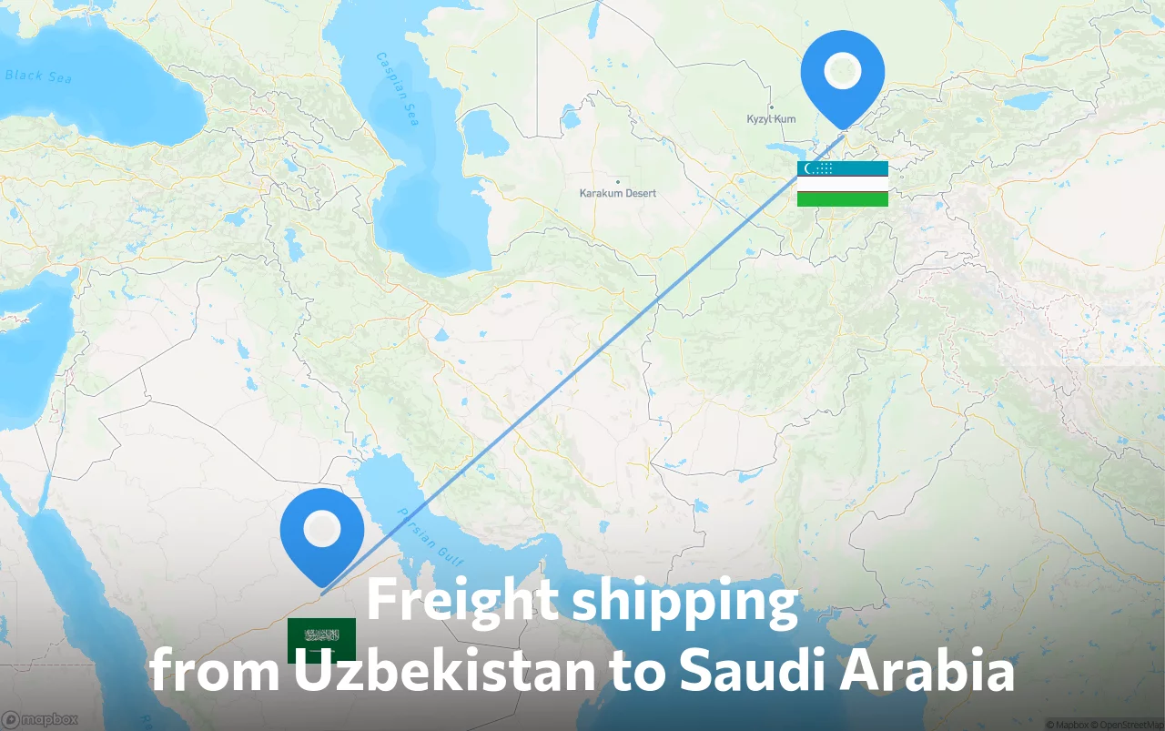 Shipping route from Uzbekistan to Saudi Arabia