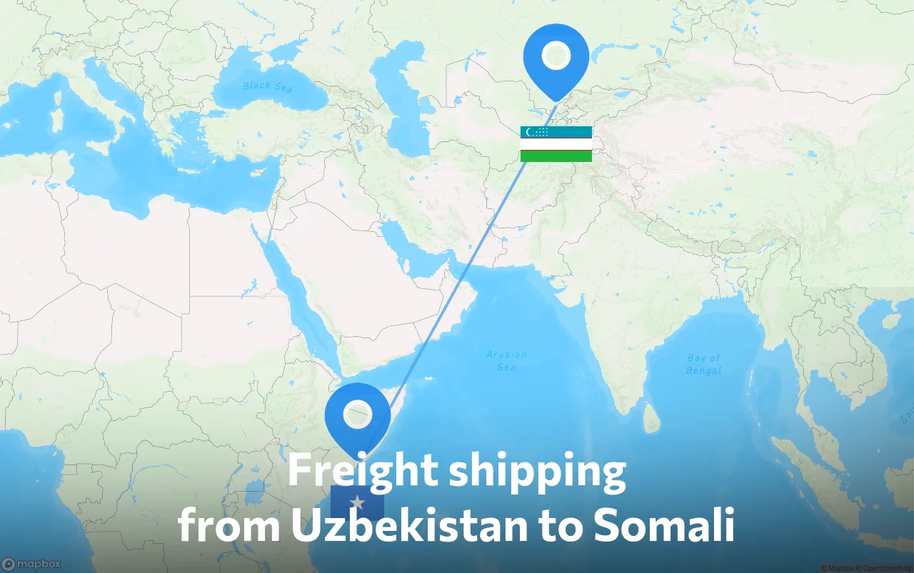 Shipping route from Uzbekistan to Somali