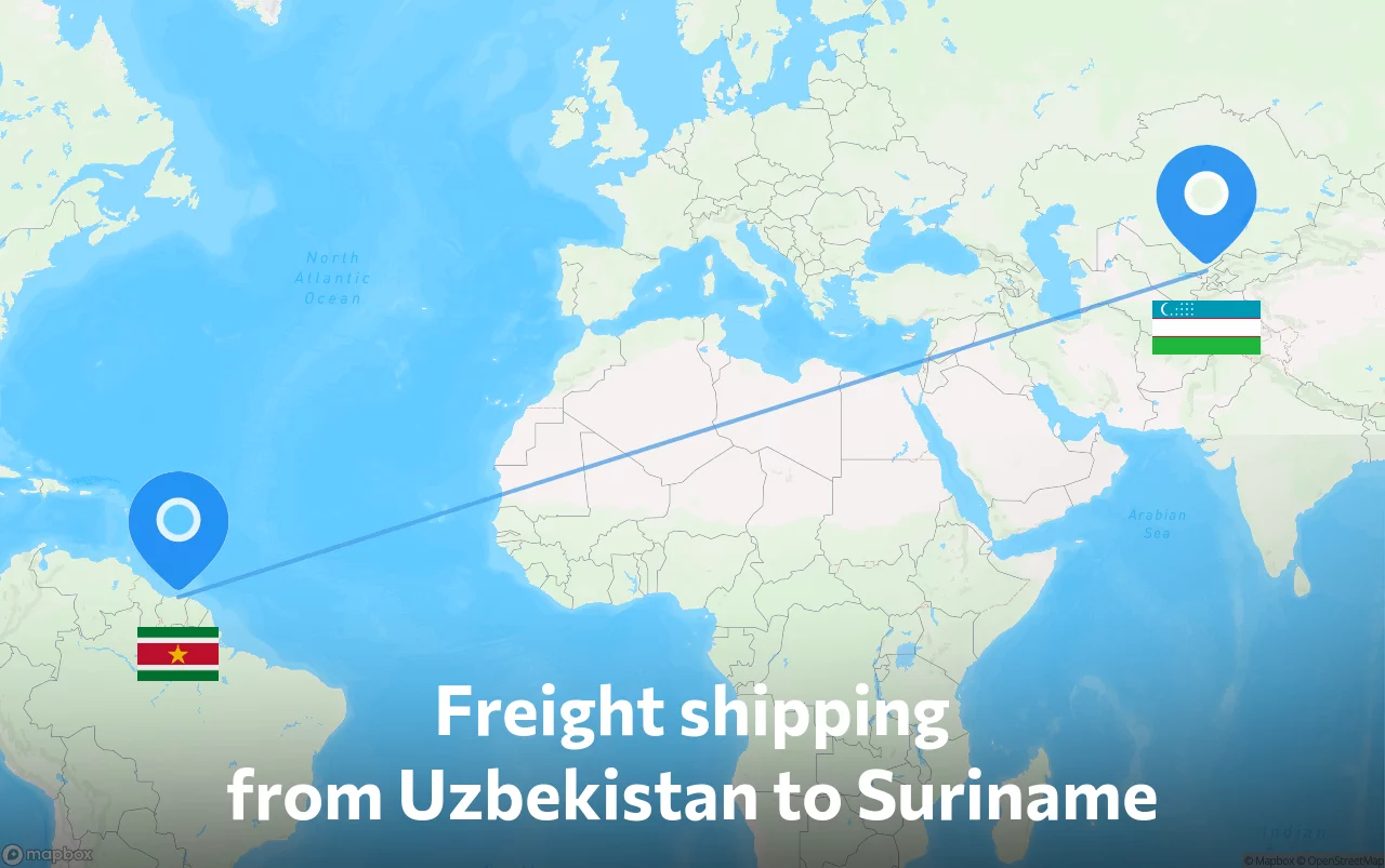 Shipping route from Uzbekistan to Suriname