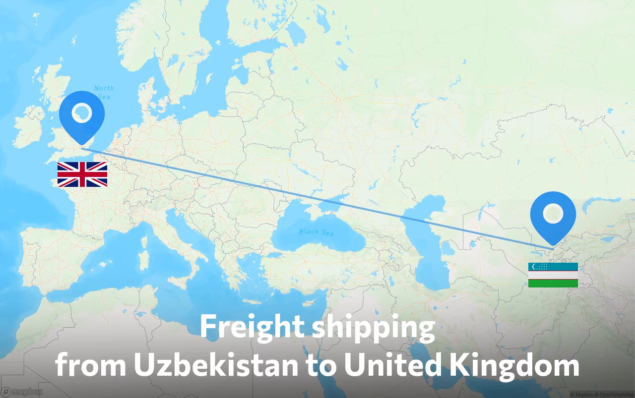Shipping route from Uzbekistan to United Kingdom