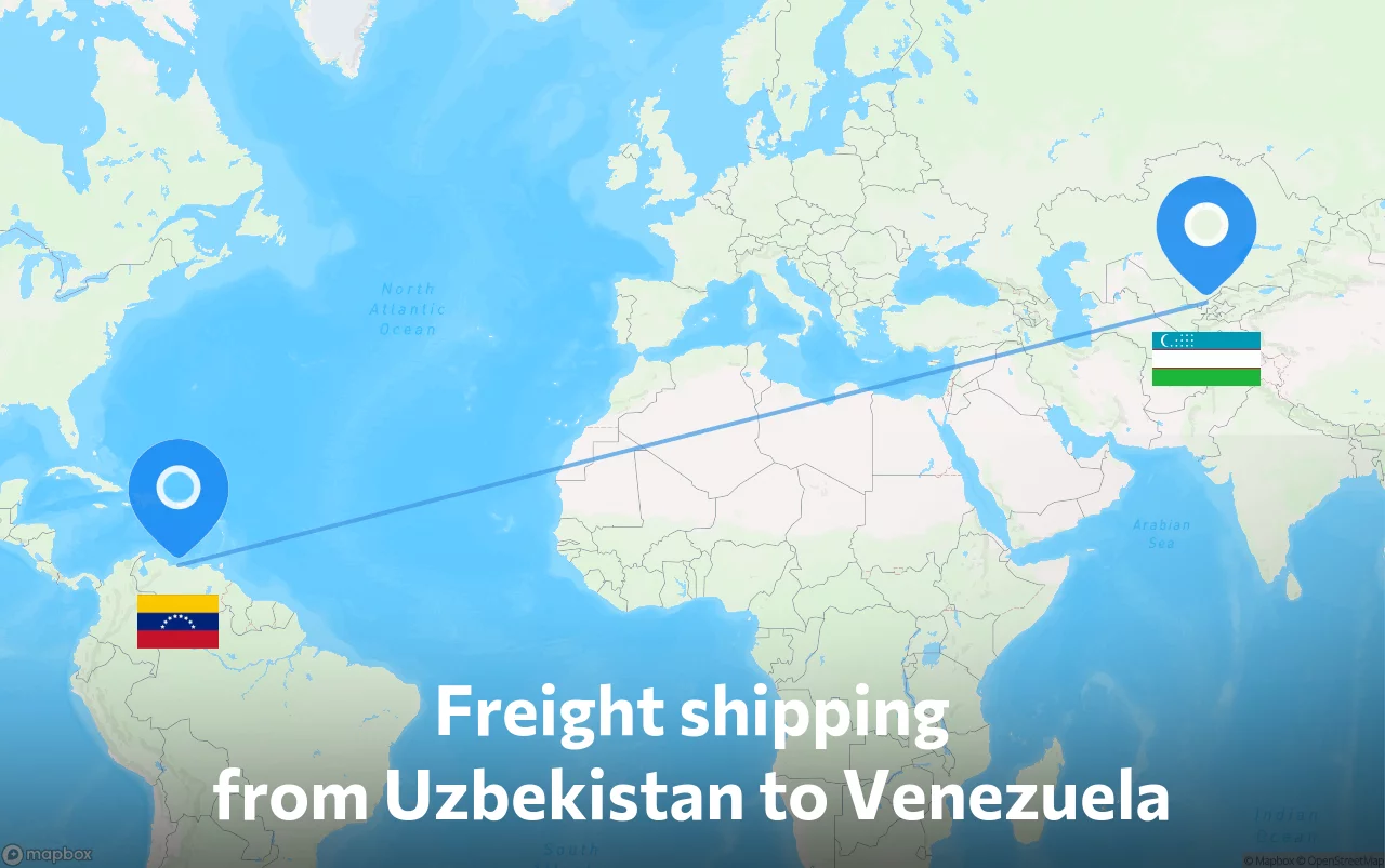 Shipping route from Uzbekistan to Venezuela