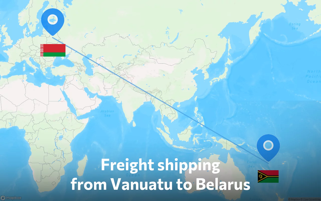 Shipping route from Vanuatu to Belarus