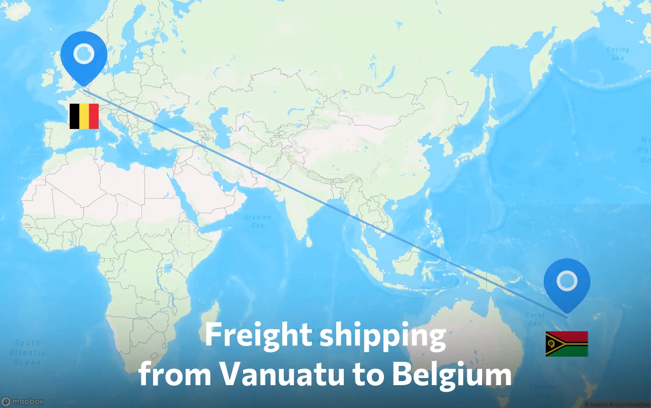 Shipping route from Vanuatu to Belgium