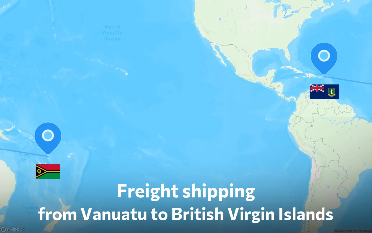 Shipping route from Vanuatu to British Virgin Islands
