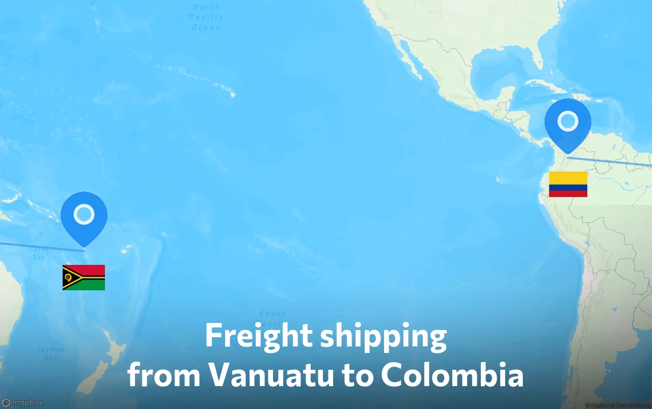 Shipping route from Vanuatu to Colombia