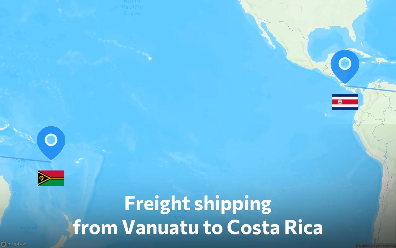 Shipping route from Vanuatu to Costa Rica