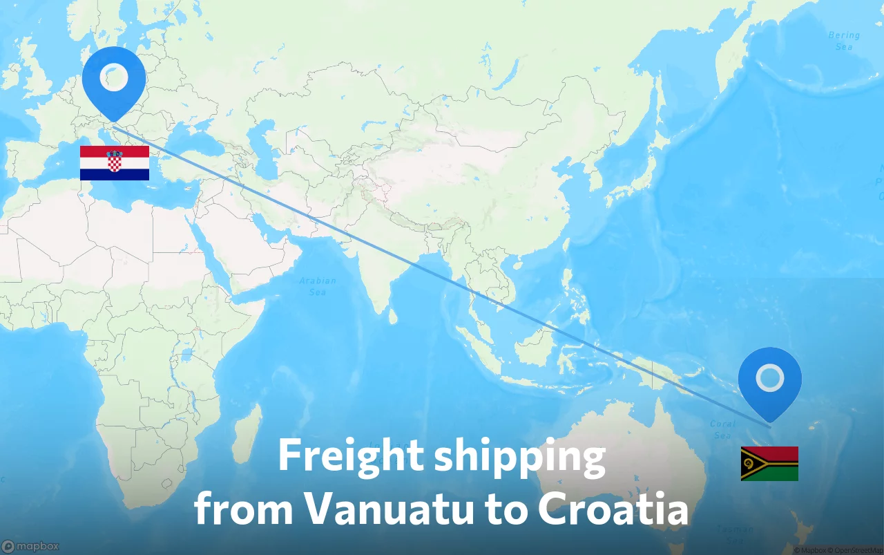 Shipping route from Vanuatu to Croatia