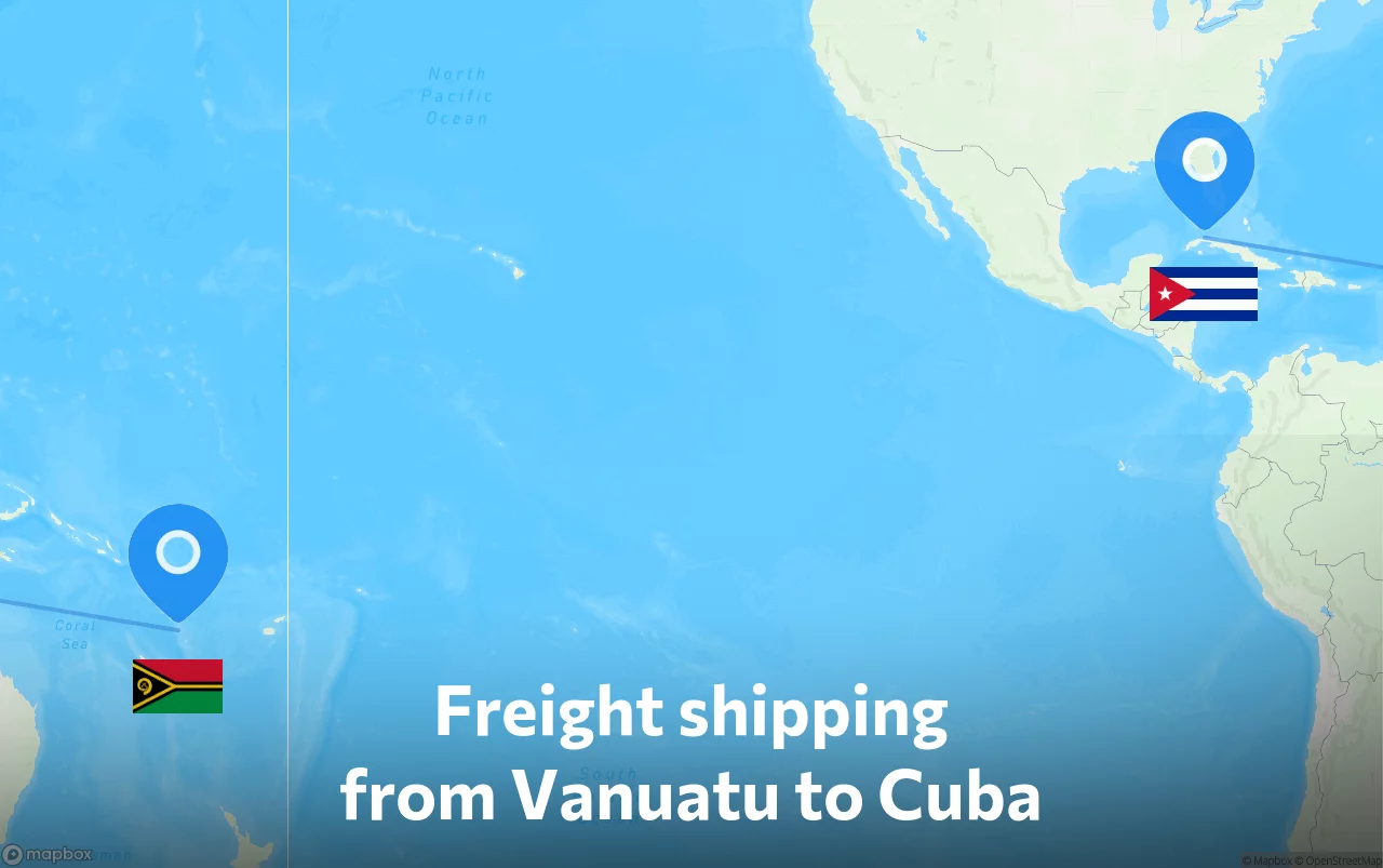 Shipping route from Vanuatu to Cuba