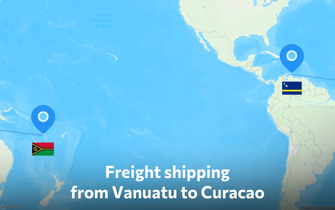 Shipping route from Vanuatu to Curacao