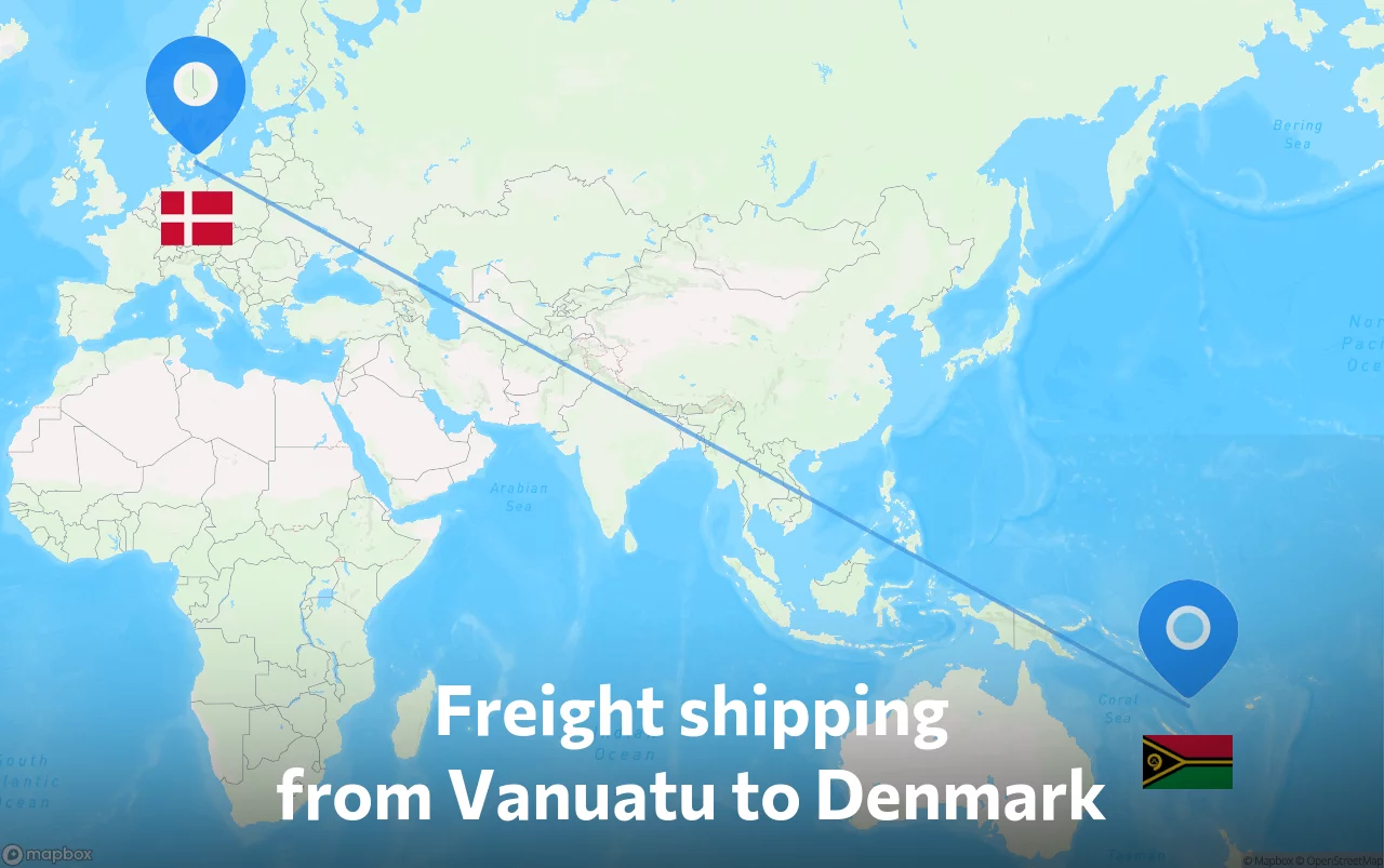 Shipping route from Vanuatu to Denmark