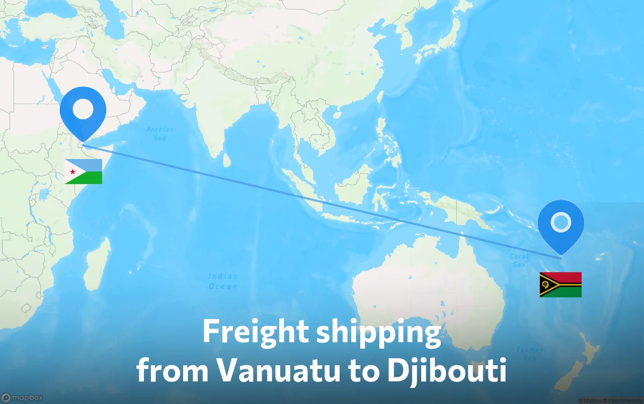 Shipping route from Vanuatu to Djibouti