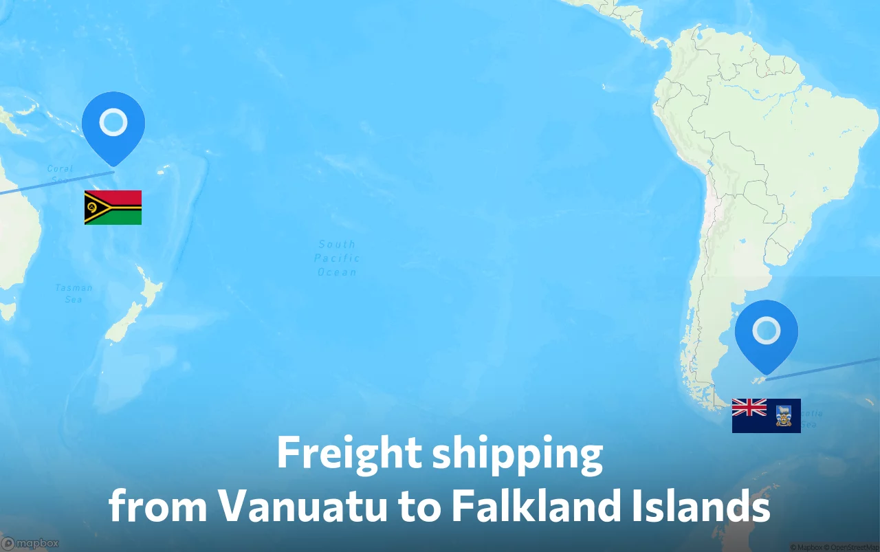 Shipping route from Vanuatu to Falkland Islands