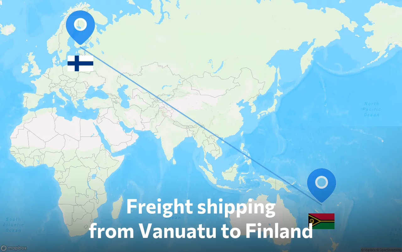 Shipping route from Vanuatu to Finland