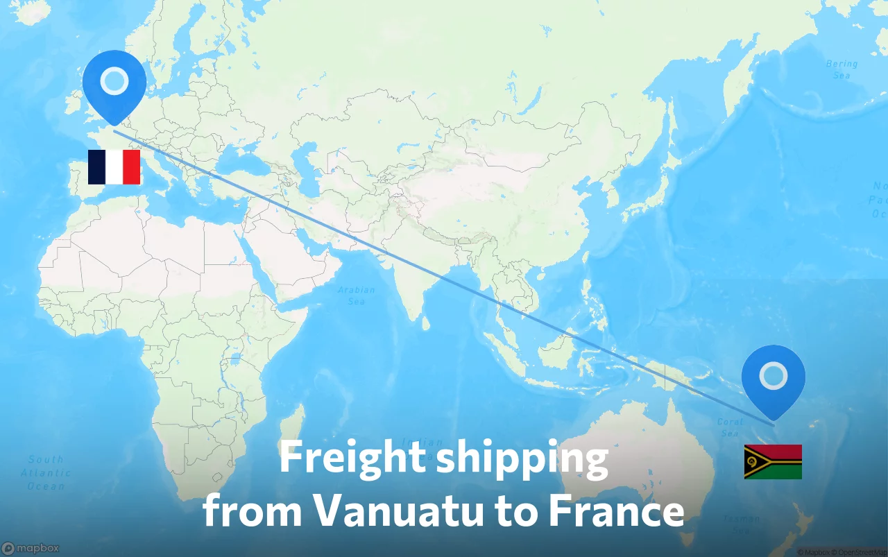 Shipping route from Vanuatu to France