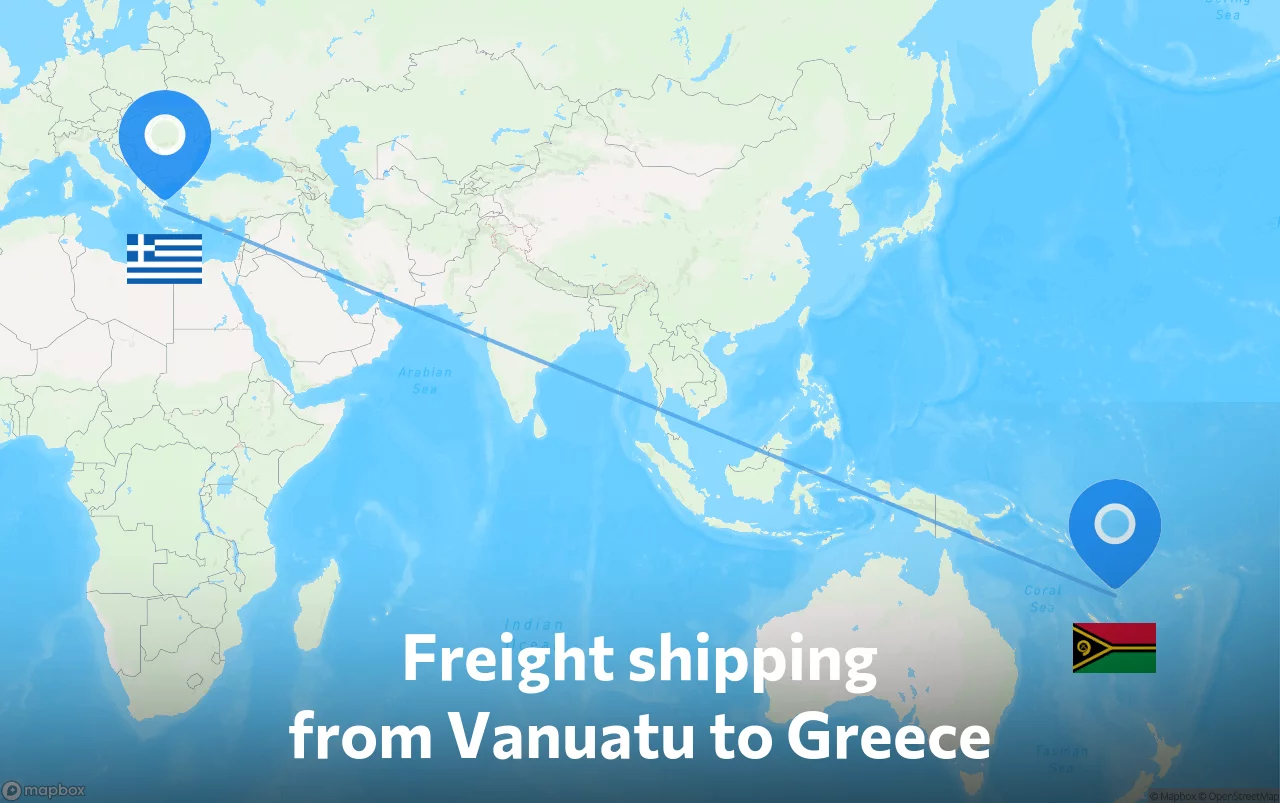 Shipping route from Vanuatu to Greece