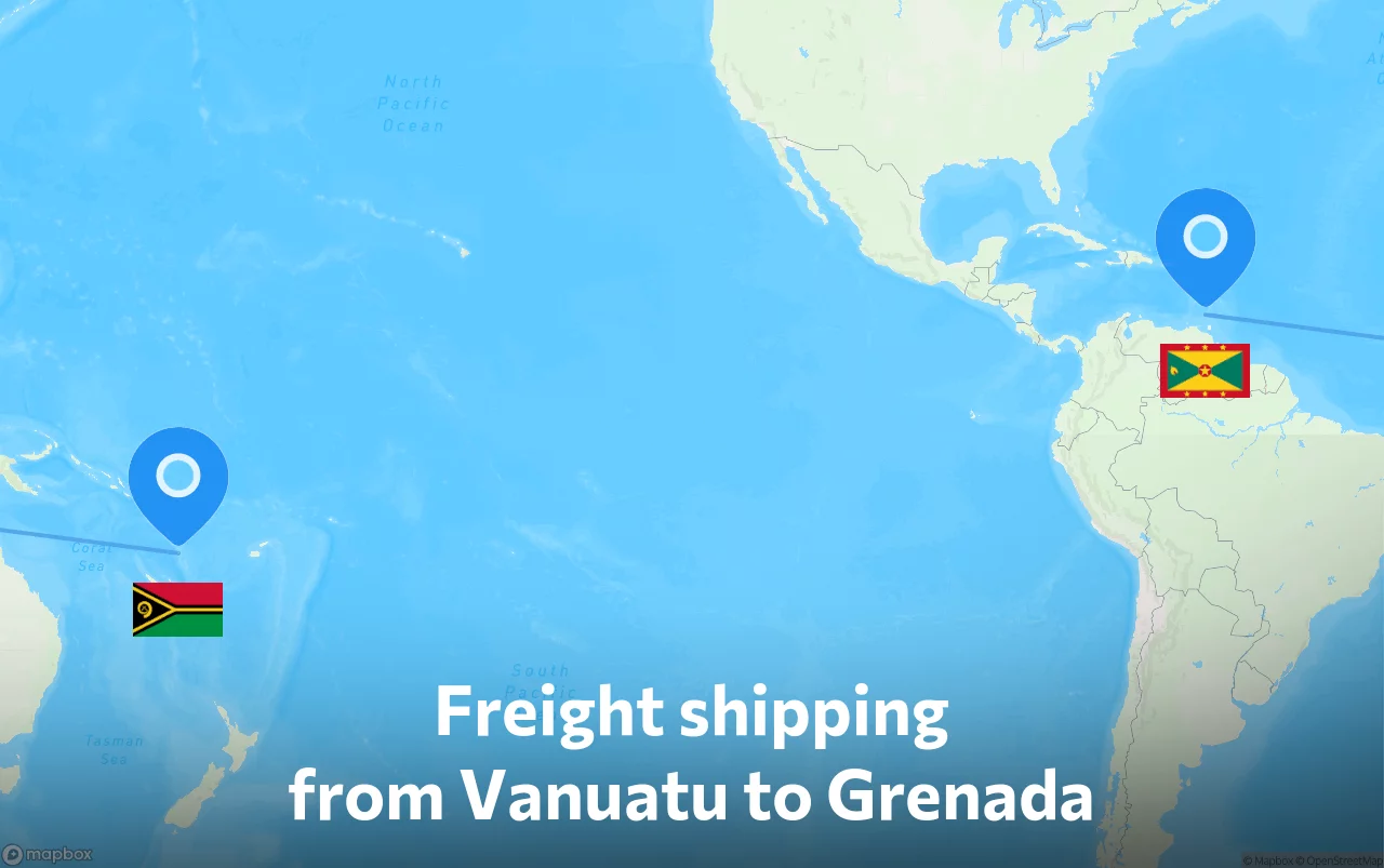 Shipping route from Vanuatu to Grenada